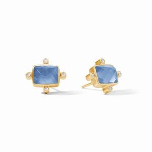 Julie Vos 24K Gold Plated Chalcedony Blue CZ Stud Post Earrings in Original Box!